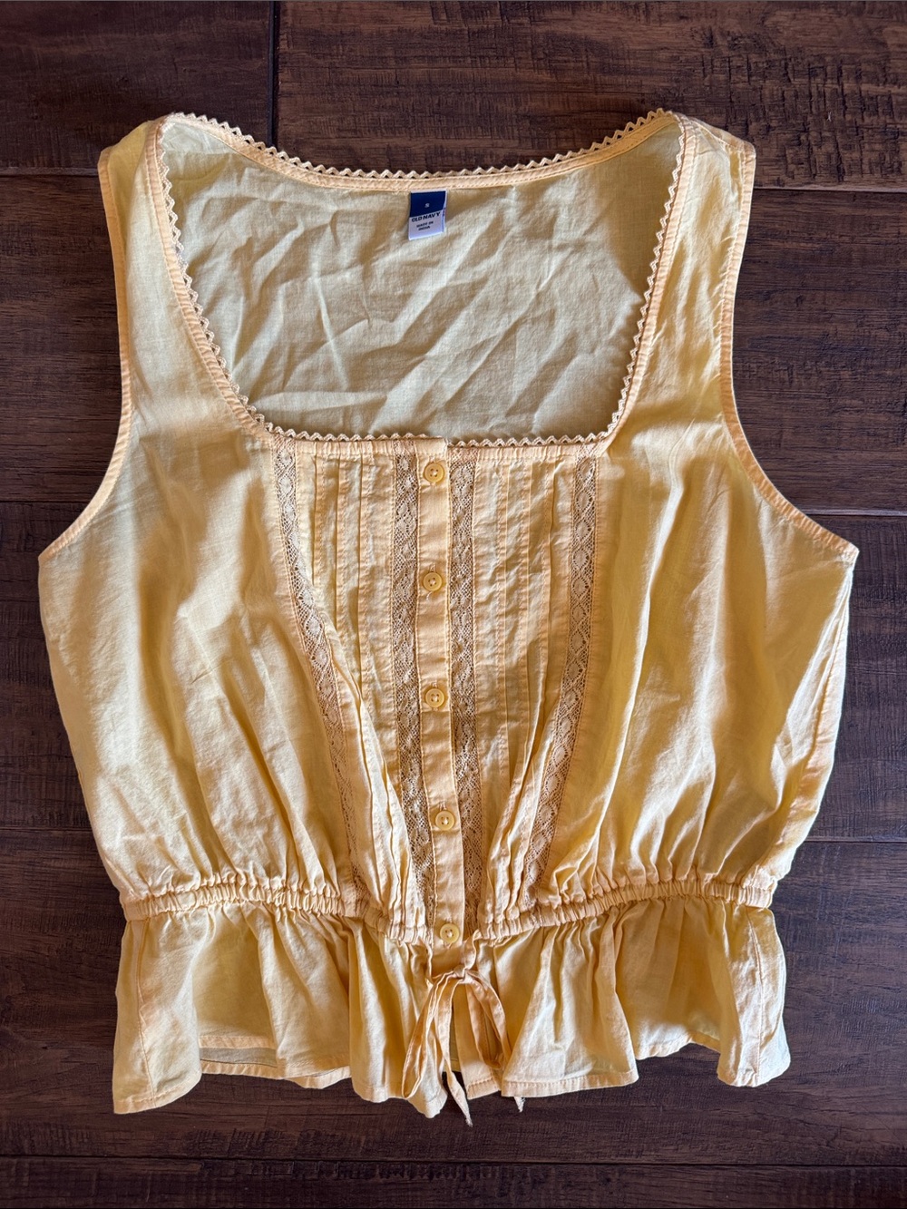 Old Navy Yellow Sleeveless Button-Front Tank with Drawstring Peplum